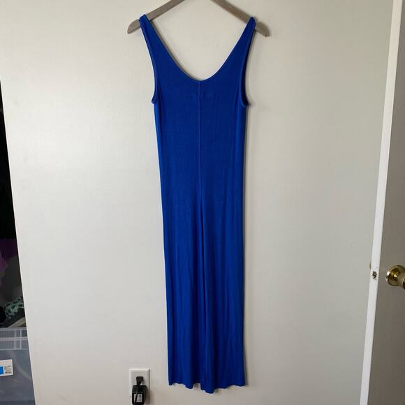 ENZA COSTA Blue Ribbed Knit Tank Midi Dress Soft Stretch Silk Blend Size Large - Picture 10 of 12